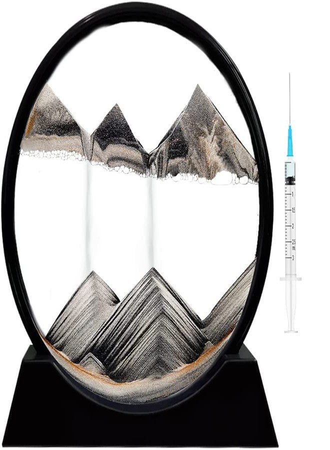 Luxoper 3D Dynamic Moving Sand Art Picture, Liquid Motion Sand Painting in Round Glass Frame, Table Landscape Sandscape Showpiece Gifts Idea, Office Desktop and Home Decor (7 Inch, Grey) - Image 1
